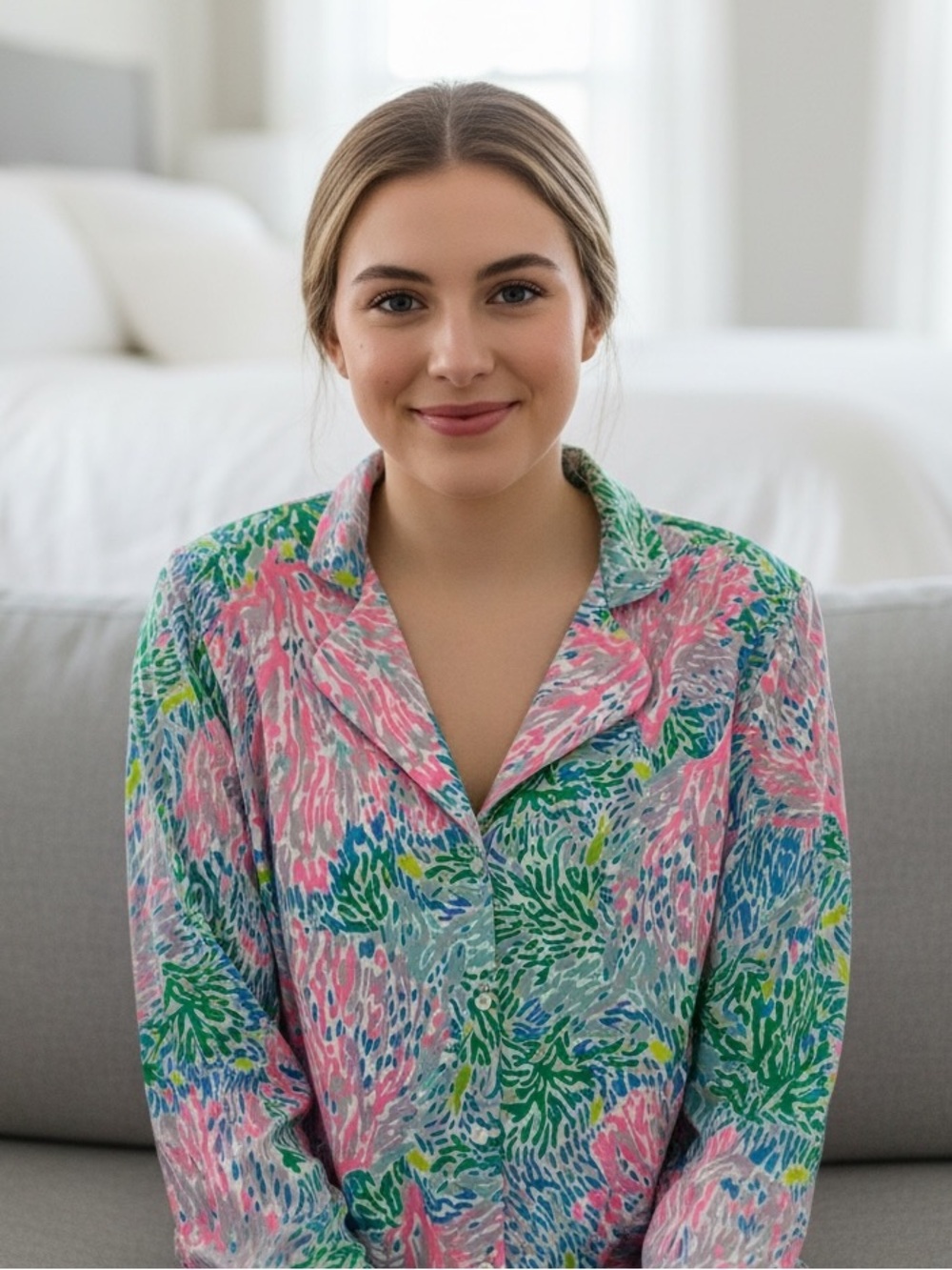 Lilly Pulitzer Women’s Size L Knit Button-Up Long Sleeve PJ Top Rayon